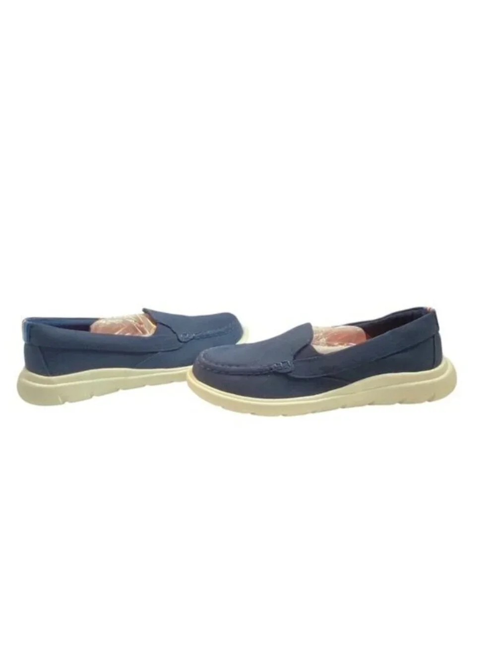 Sperry Blue Canvas Slip-On Loafers Size 8M With Striped Heel Boat Shoes